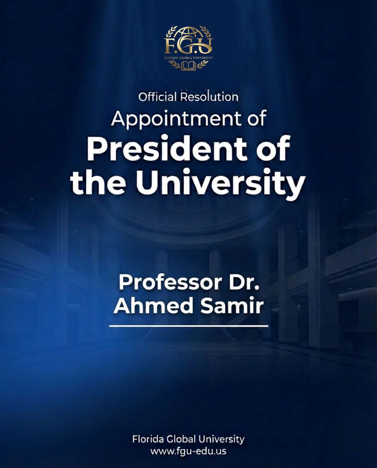 University Decree: Official Appointment of President of Florida Global University