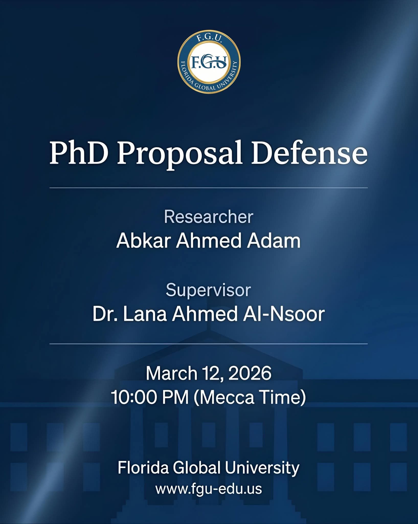 PhD Dissertation Proposal Defense – Abkar Ahmed Adam